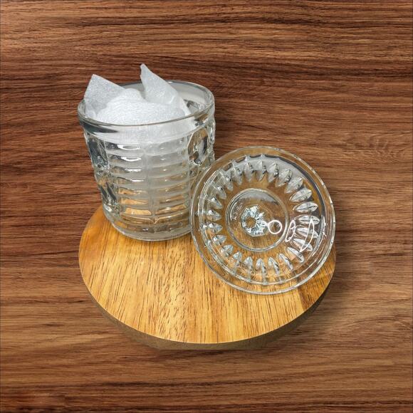 Vintage MCM Pressed Lead Crystal Trinket Candy Jar 4.5” Starburst Pattern - Picture 2 of 9